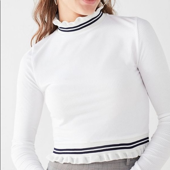 Urban Outfitters Tops - UO Stripe Cropped Turtleneck Ruffle Top